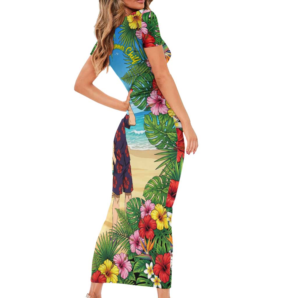 Fumikage Tokoyami Summer Chill Family Matching Short Sleeve Bodycon Dress and Hawaiian Shirt Tropical Anime Beach Mood