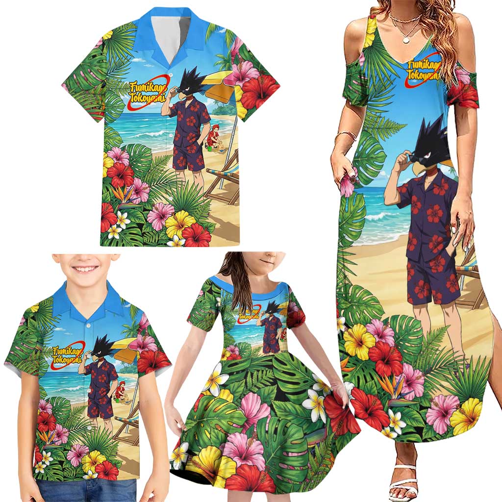 Fumikage Tokoyami Summer Chill Family Matching Summer Maxi Dress and Hawaiian Shirt Tropical Anime Beach Mood