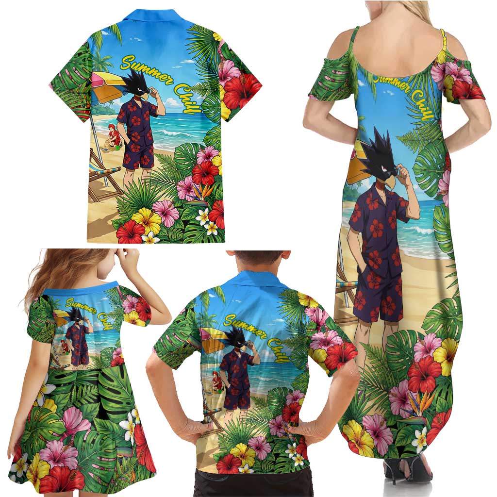 Fumikage Tokoyami Summer Chill Family Matching Summer Maxi Dress and Hawaiian Shirt Tropical Anime Beach Mood
