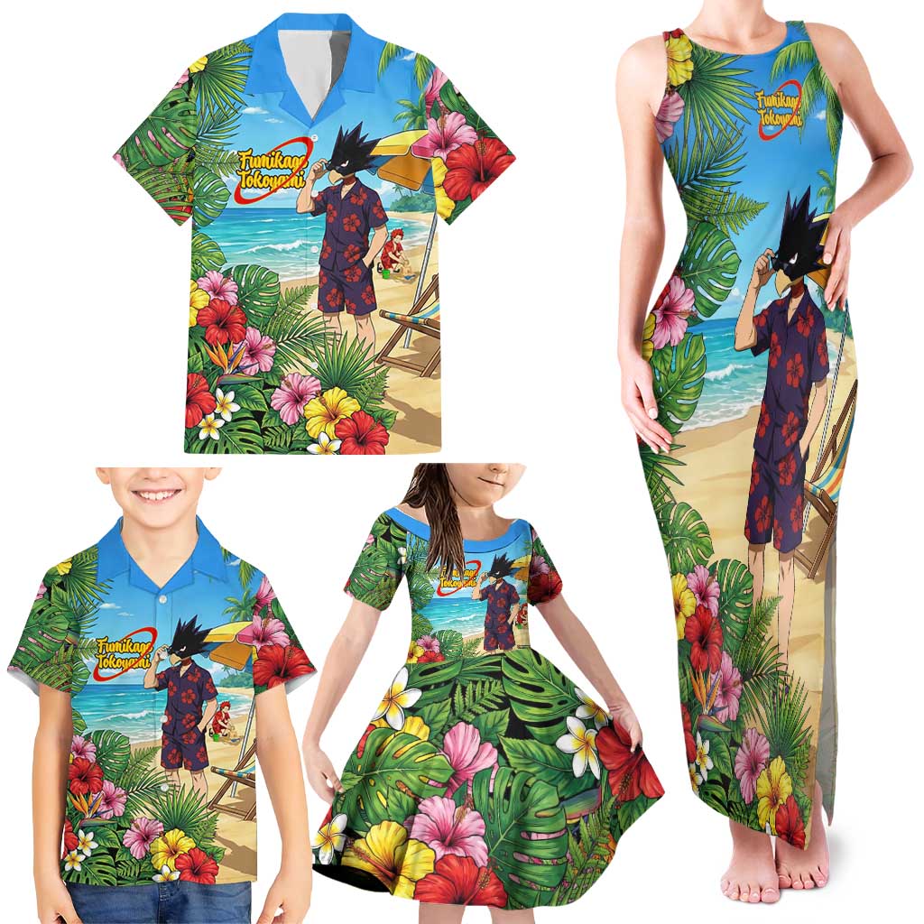 Fumikage Tokoyami Summer Chill Family Matching Tank Maxi Dress and Hawaiian Shirt Tropical Anime Beach Mood