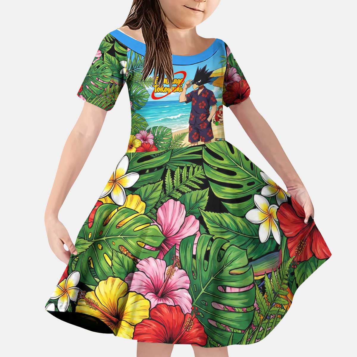 Fumikage Tokoyami Summer Chill Kid Short Sleeve Dress Tropical Anime Beach Mood