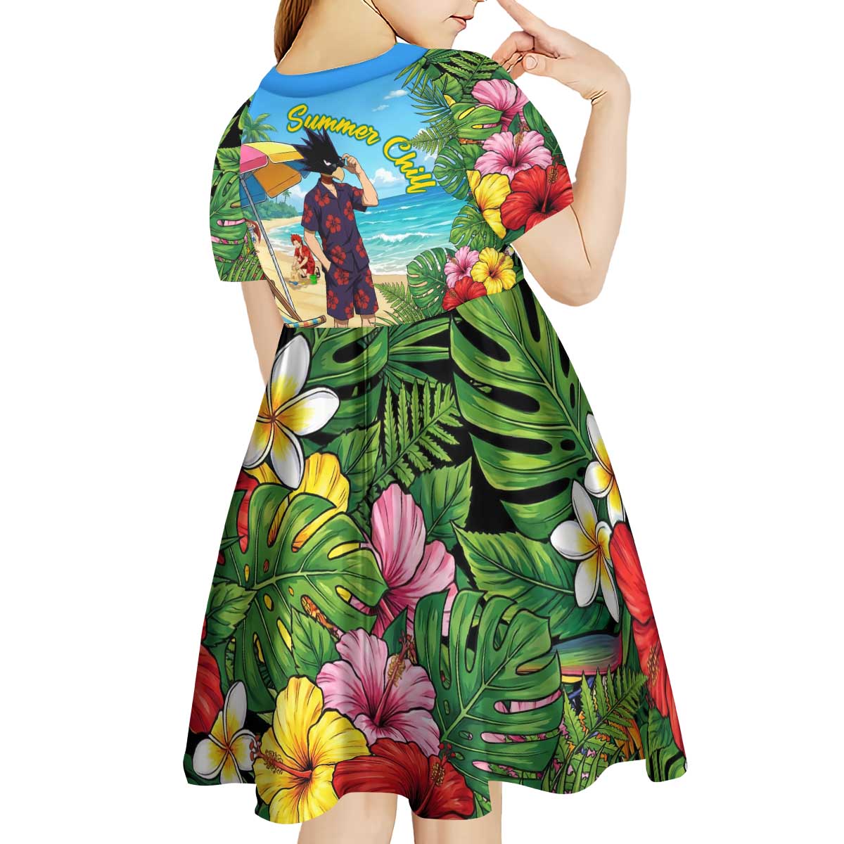 Fumikage Tokoyami Summer Chill Kid Short Sleeve Dress Tropical Anime Beach Mood