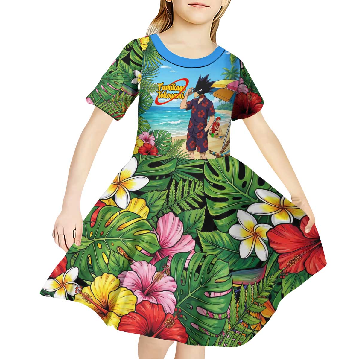 Fumikage Tokoyami Summer Chill Kid Short Sleeve Dress Tropical Anime Beach Mood