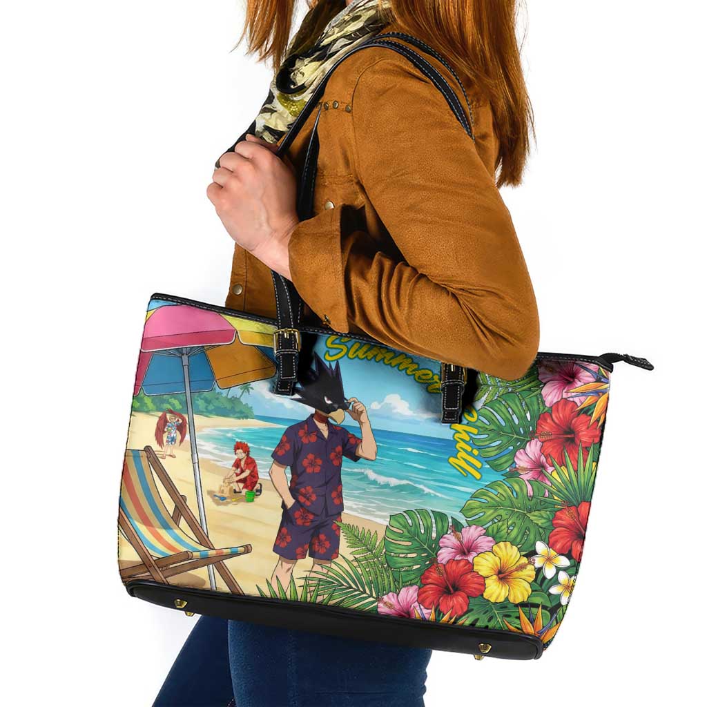 Fumikage Tokoyami Summer Chill Leather Tote Bag Tropical Anime Beach Mood