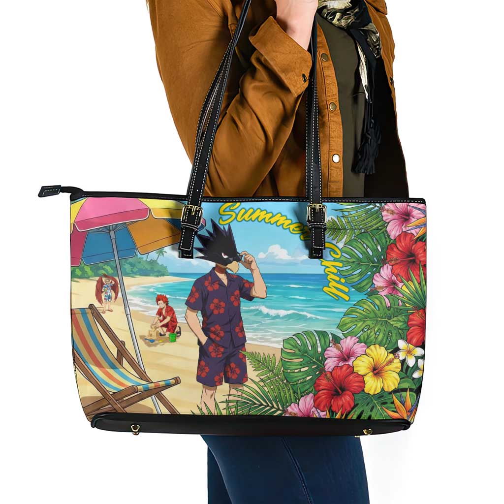 Fumikage Tokoyami Summer Chill Leather Tote Bag Tropical Anime Beach Mood