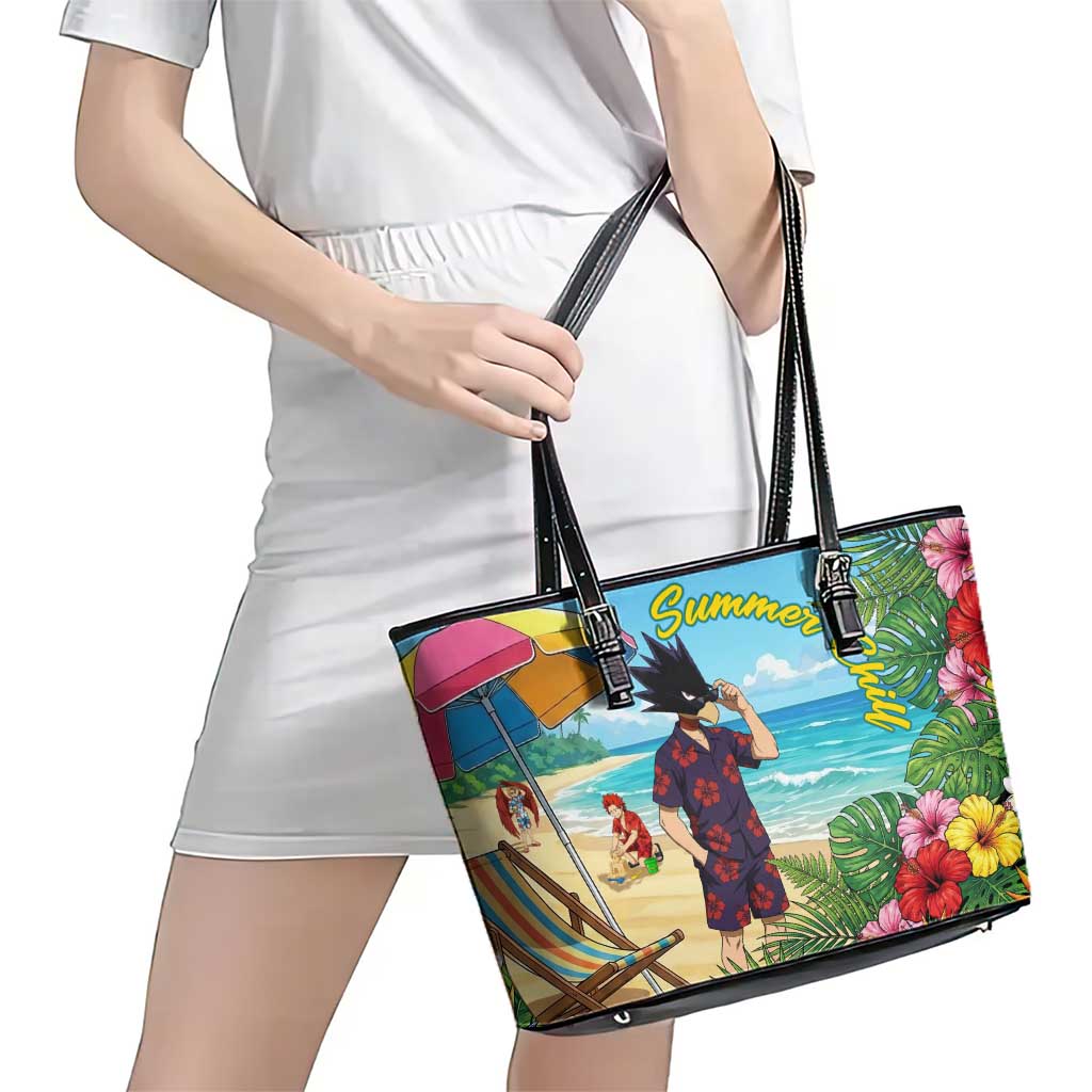 Fumikage Tokoyami Summer Chill Leather Tote Bag Tropical Anime Beach Mood