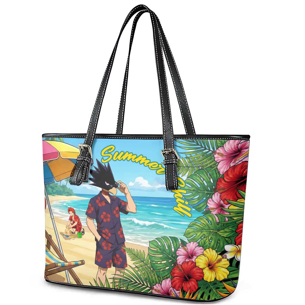 Fumikage Tokoyami Summer Chill Leather Tote Bag Tropical Anime Beach Mood