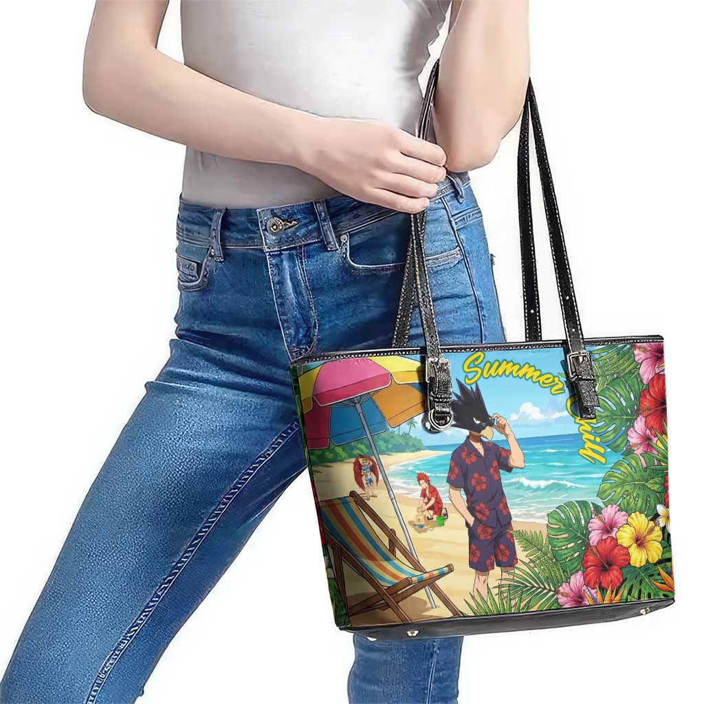 Fumikage Tokoyami Summer Chill Leather Tote Bag Tropical Anime Beach Mood