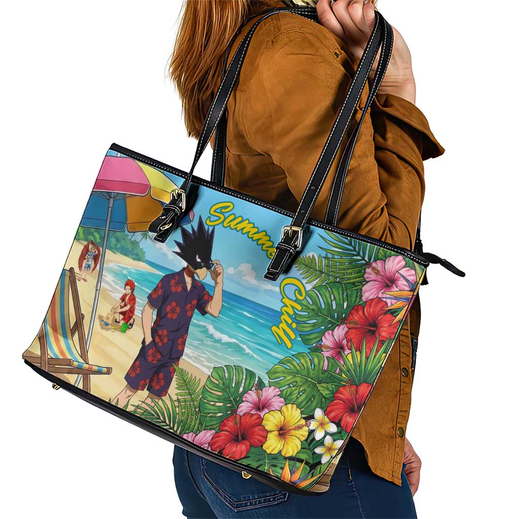 Fumikage Tokoyami Summer Chill Leather Tote Bag Tropical Anime Beach Mood