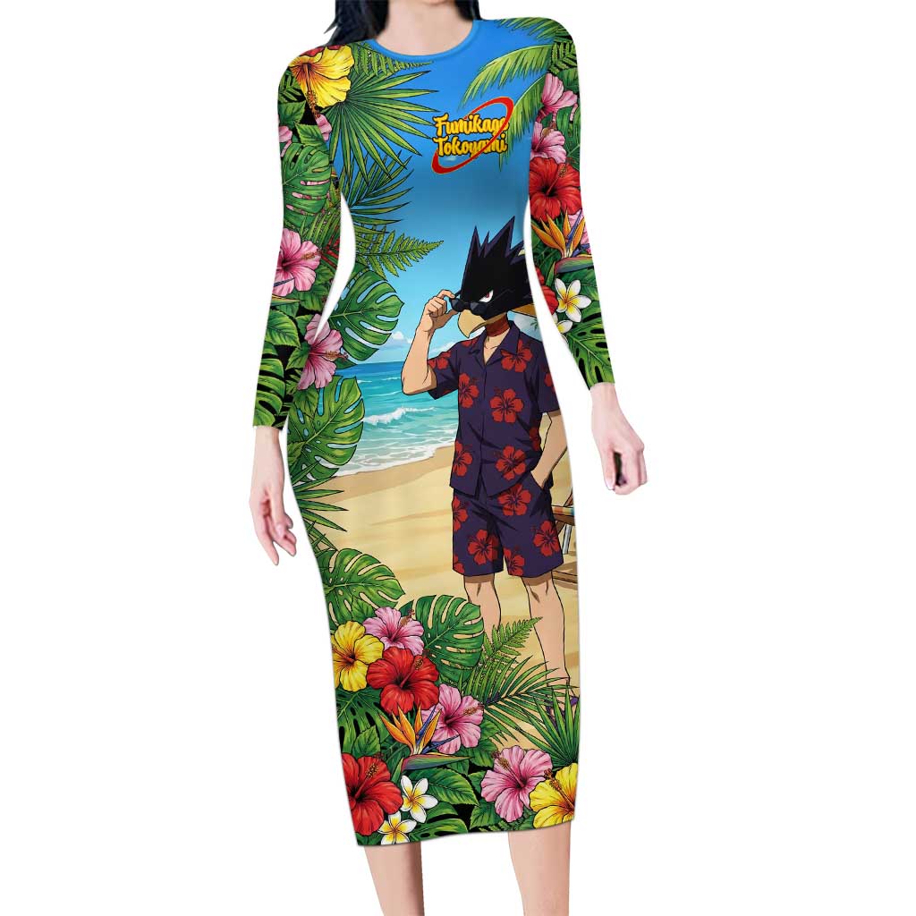 Fumikage Tokoyami Summer Chill Long Sleeve Bodycon Dress Tropical Anime Beach Mood