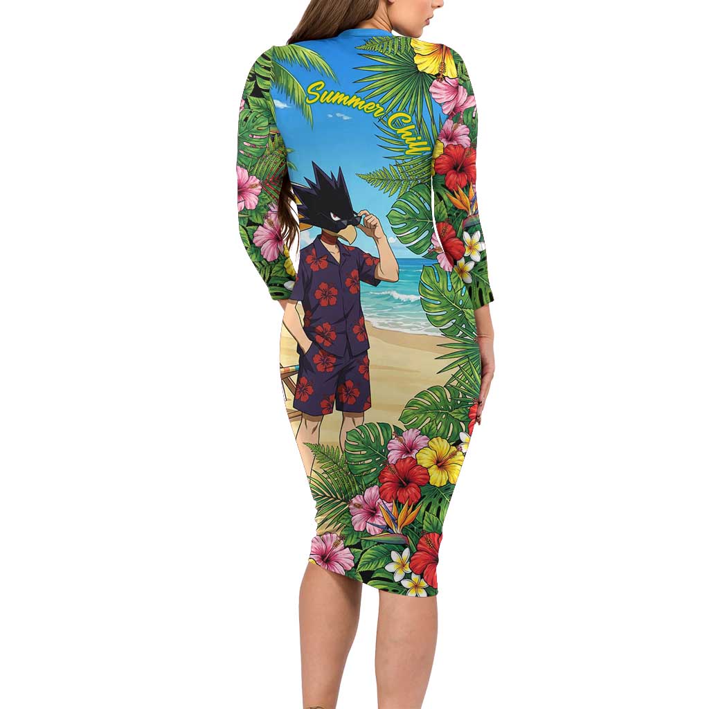 Fumikage Tokoyami Summer Chill Long Sleeve Bodycon Dress Tropical Anime Beach Mood