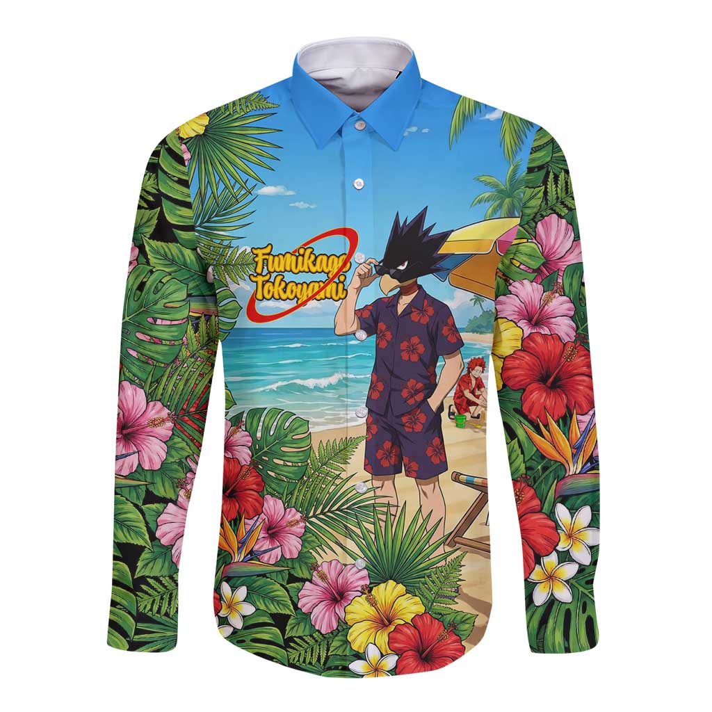Fumikage Tokoyami Summer Chill Long Sleeve Button Shirt Tropical Anime Beach Mood
