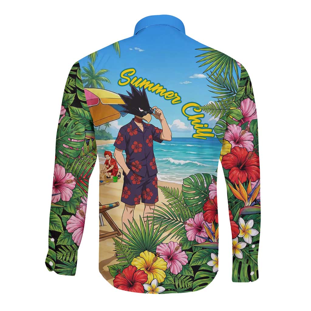 Fumikage Tokoyami Summer Chill Long Sleeve Button Shirt Tropical Anime Beach Mood