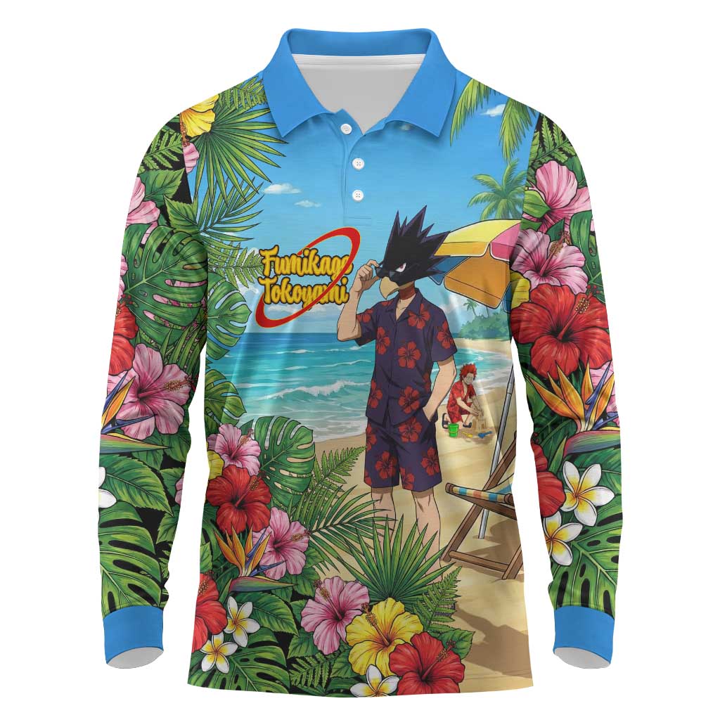 Fumikage Tokoyami Summer Chill Long Sleeve Polo Shirt Tropical Anime Beach Mood