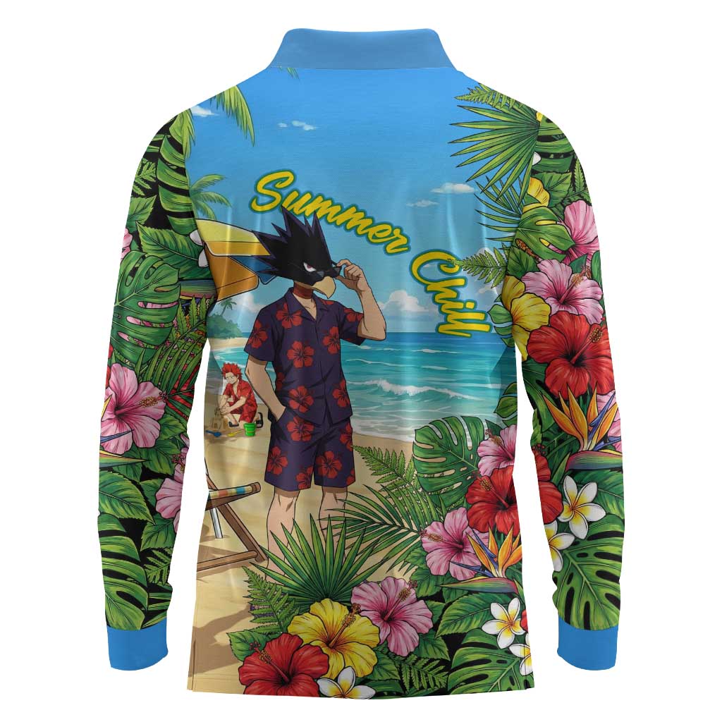 Fumikage Tokoyami Summer Chill Long Sleeve Polo Shirt Tropical Anime Beach Mood