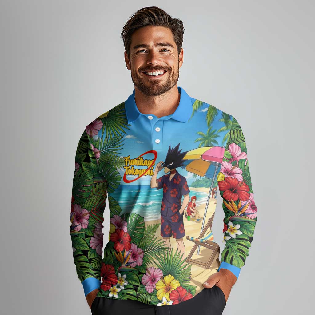 Fumikage Tokoyami Summer Chill Long Sleeve Polo Shirt Tropical Anime Beach Mood