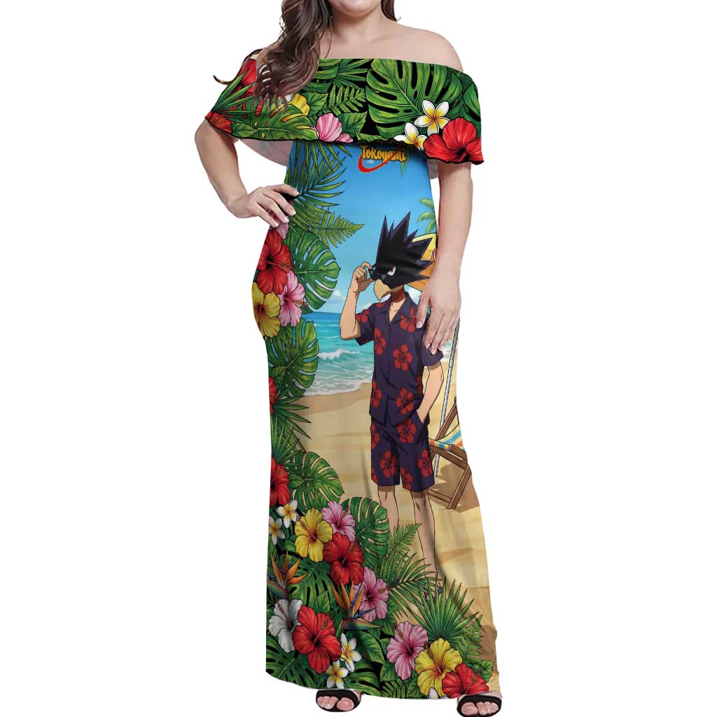 Fumikage Tokoyami Summer Chill Off Shoulder Maxi Dress Tropical Anime Beach Mood