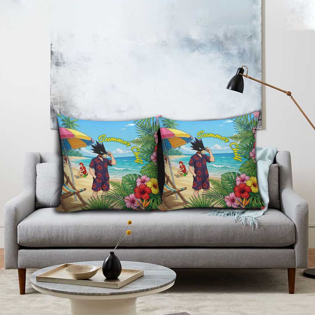 Fumikage Tokoyami Summer Chill Pillow Cover Tropical Anime Beach Mood