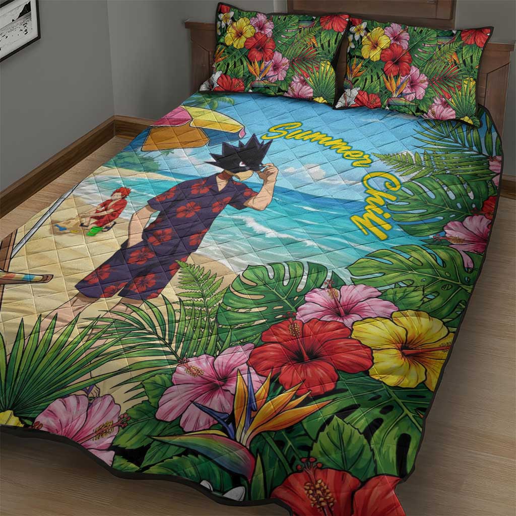 Fumikage Tokoyami Summer Chill Quilt Bed Set Tropical Anime Beach Mood