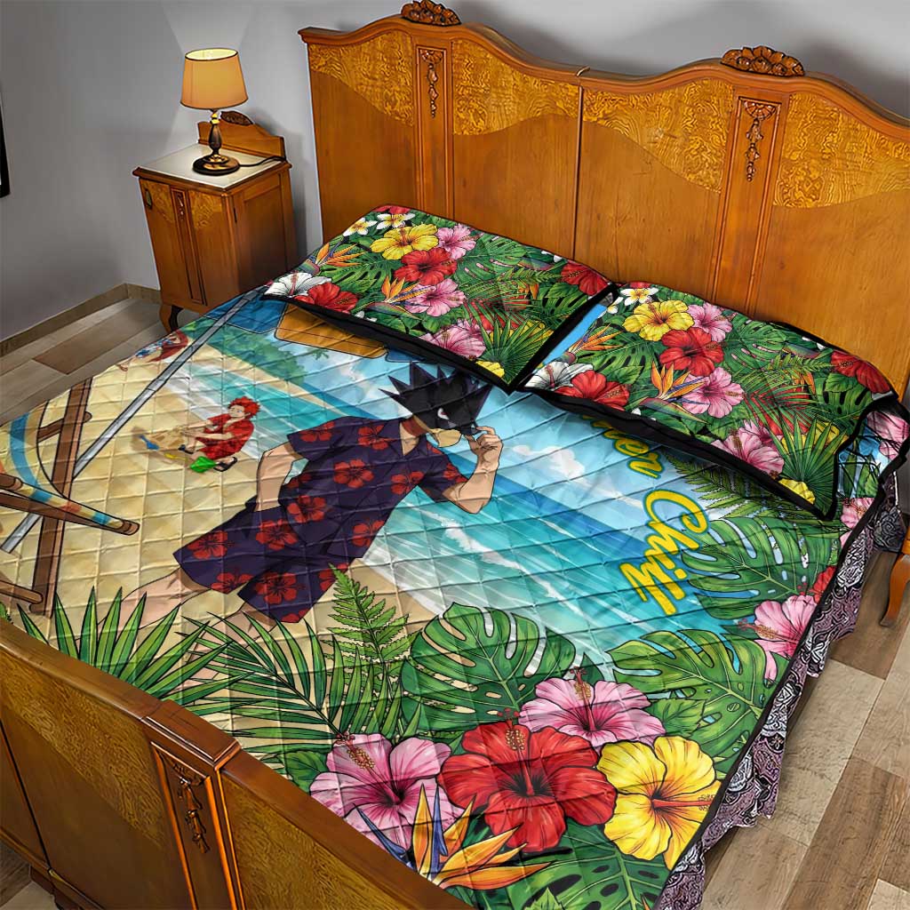 Fumikage Tokoyami Summer Chill Quilt Bed Set Tropical Anime Beach Mood