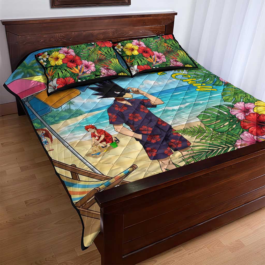 Fumikage Tokoyami Summer Chill Quilt Bed Set Tropical Anime Beach Mood