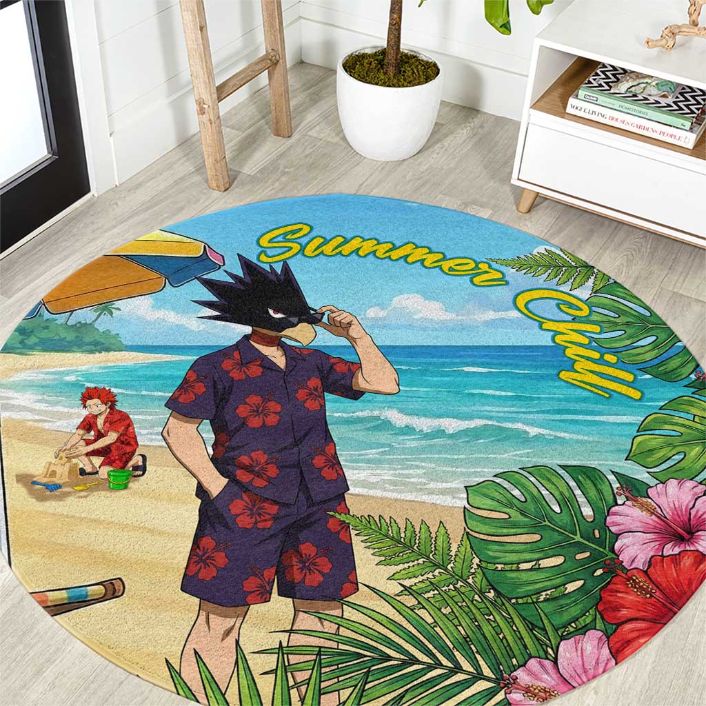 Fumikage Tokoyami Summer Chill Round Carpet Tropical Anime Beach Mood
