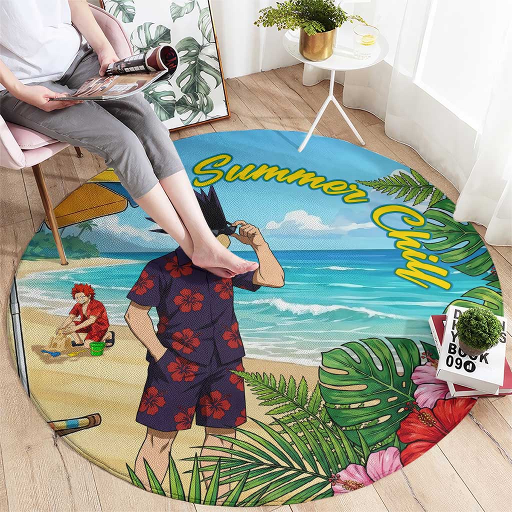 Fumikage Tokoyami Summer Chill Round Carpet Tropical Anime Beach Mood