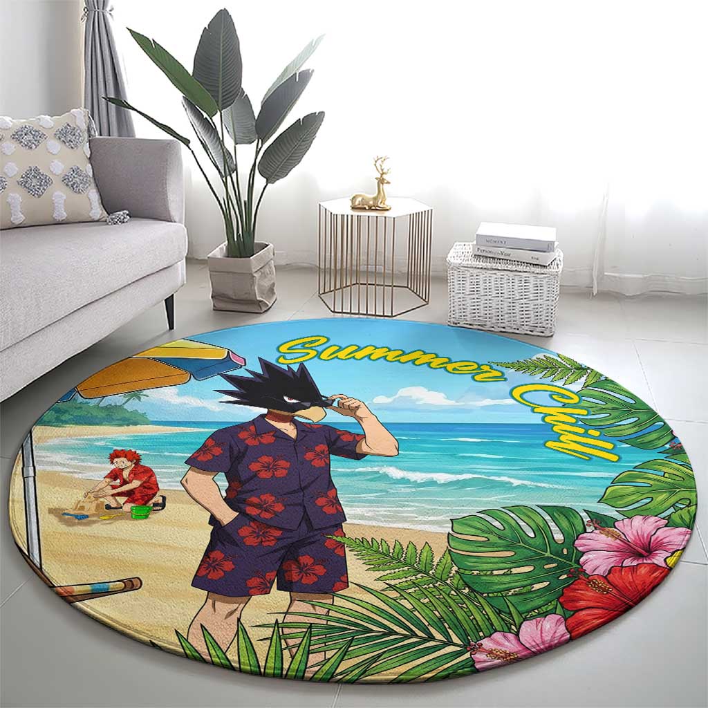 Fumikage Tokoyami Summer Chill Round Carpet Tropical Anime Beach Mood