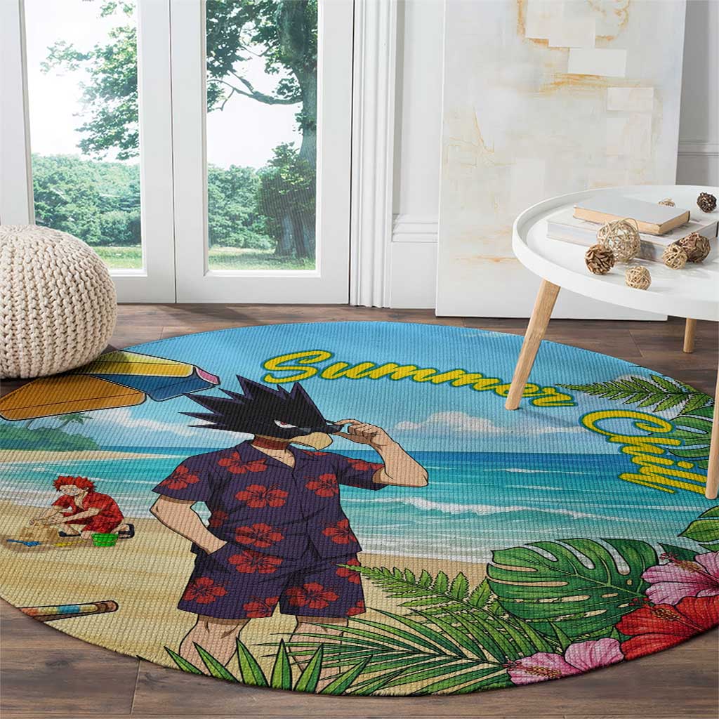 Fumikage Tokoyami Summer Chill Round Carpet Tropical Anime Beach Mood