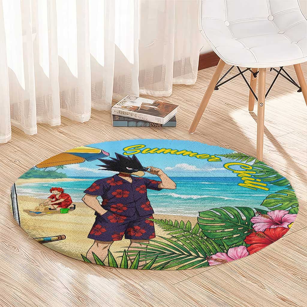 Fumikage Tokoyami Summer Chill Round Carpet Tropical Anime Beach Mood