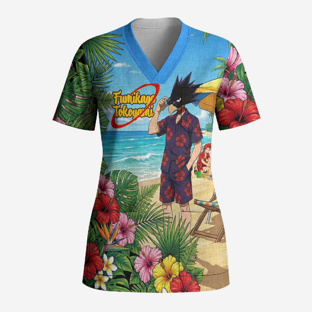 Fumikage Tokoyami Summer Chill Scrub Top Tropical Anime Beach Mood