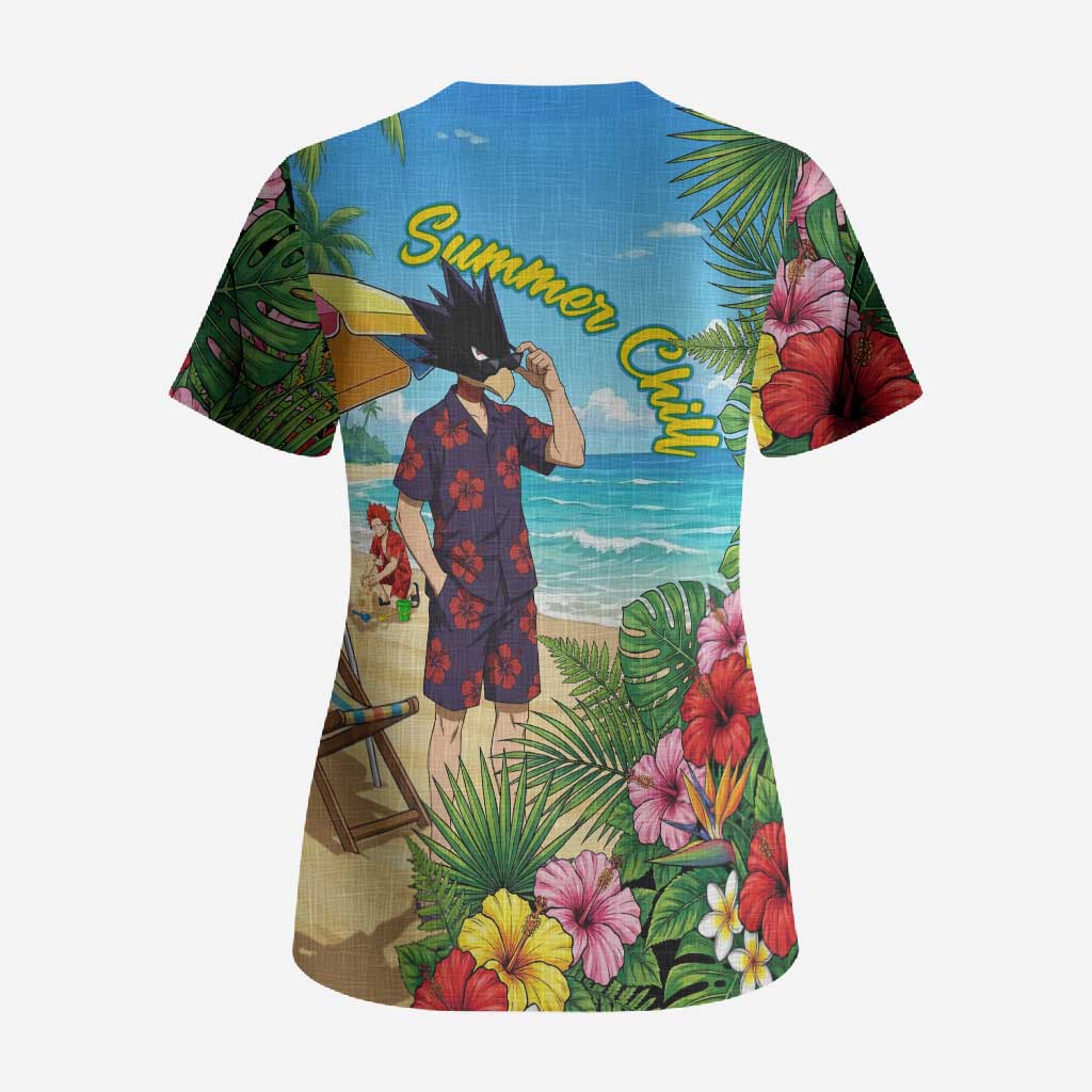 Fumikage Tokoyami Summer Chill Scrub Top Tropical Anime Beach Mood