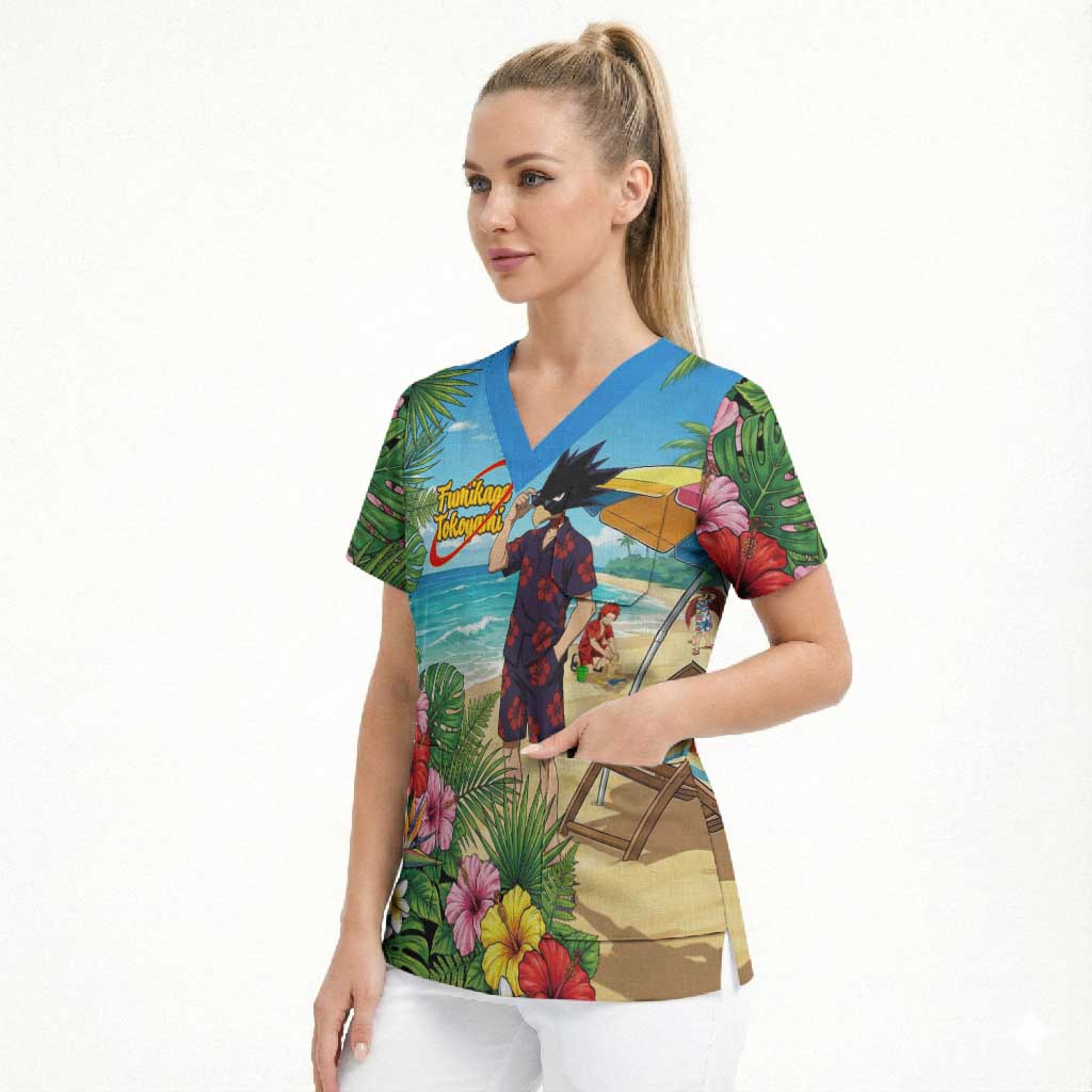 Fumikage Tokoyami Summer Chill Scrub Top Tropical Anime Beach Mood