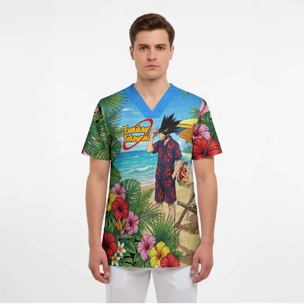 Fumikage Tokoyami Summer Chill Scrub Top Tropical Anime Beach Mood