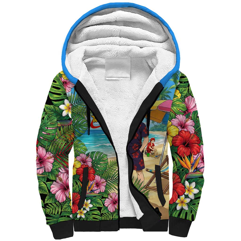 Fumikage Tokoyami Summer Chill Sherpa Hoodie Tropical Anime Beach Mood