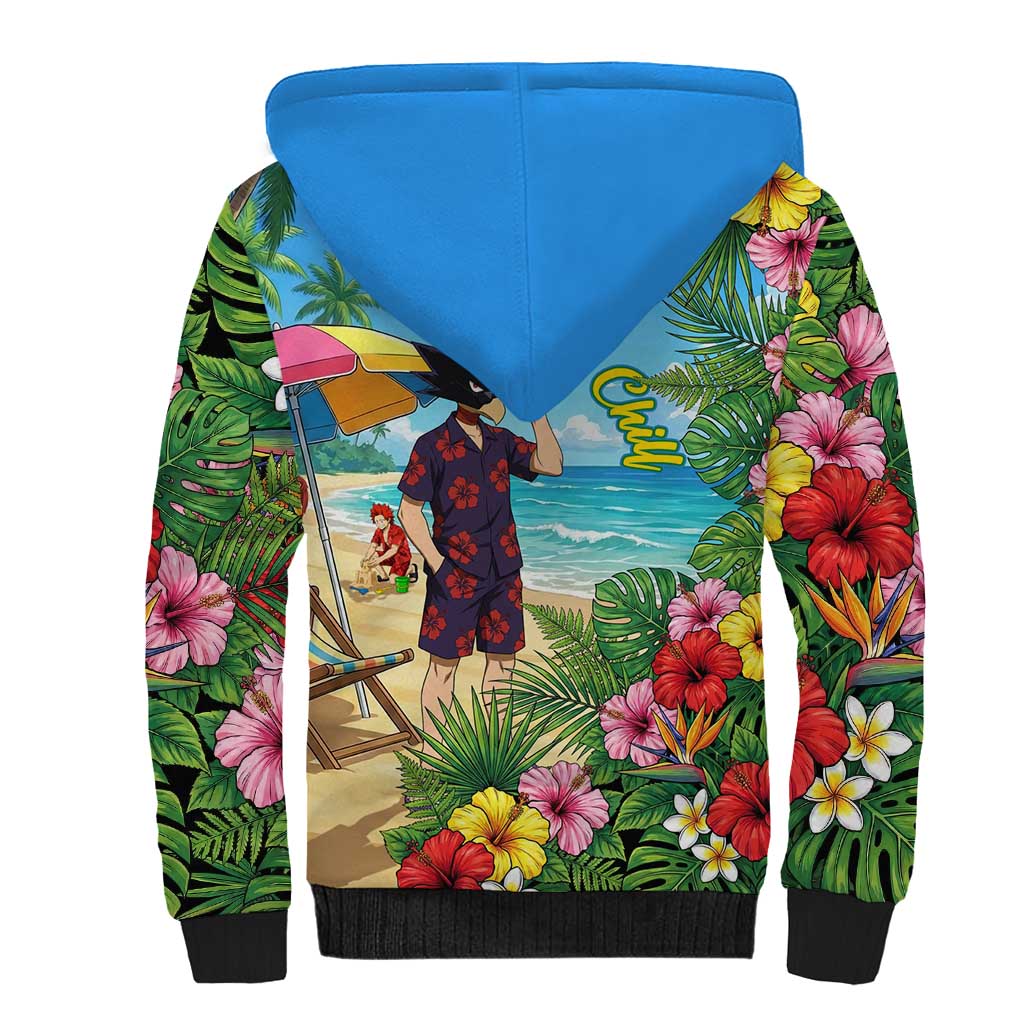 Fumikage Tokoyami Summer Chill Sherpa Hoodie Tropical Anime Beach Mood