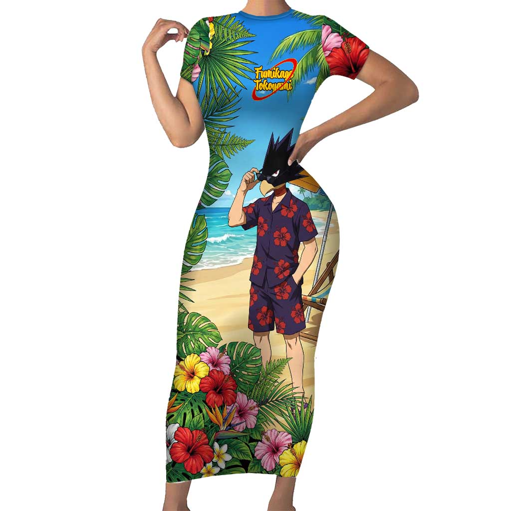 Fumikage Tokoyami Summer Chill Short Sleeve Bodycon Dress Tropical Anime Beach Mood
