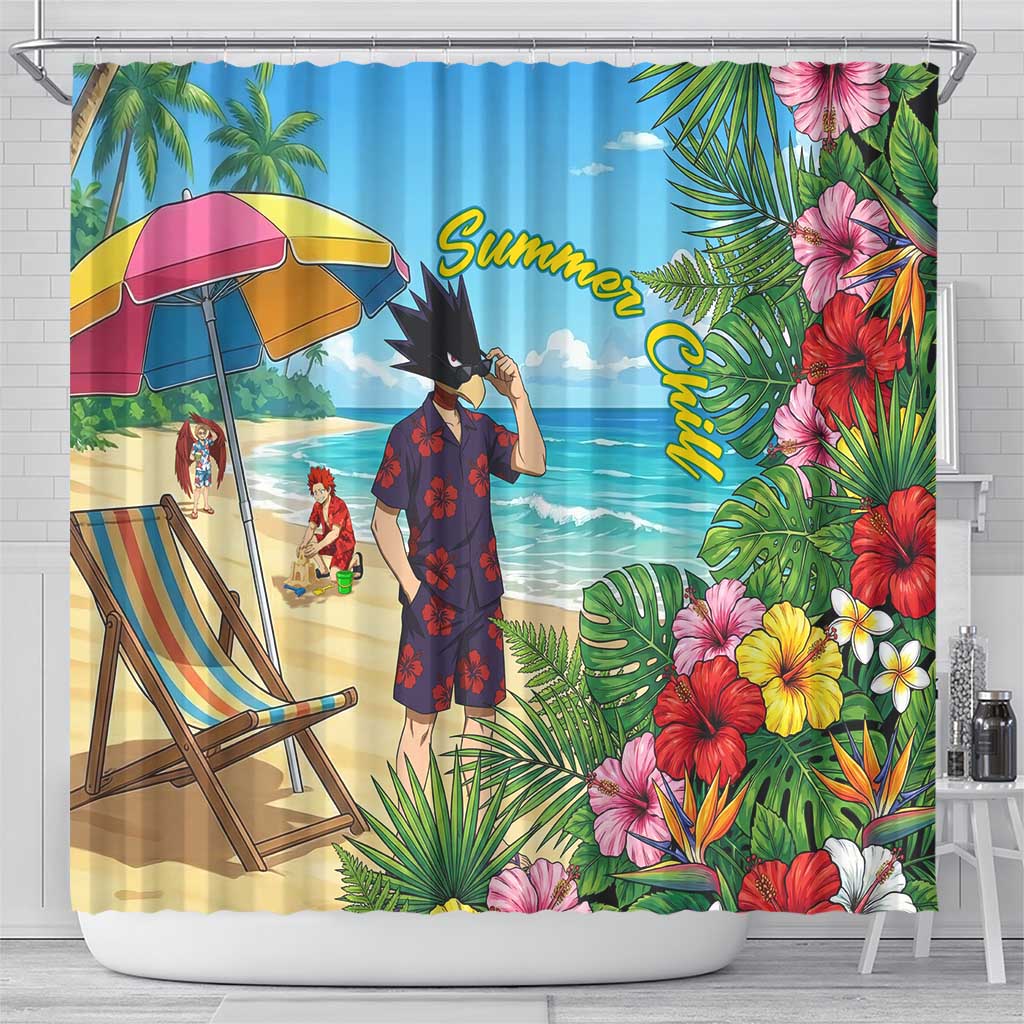 Fumikage Tokoyami Summer Chill Shower Curtain Tropical Anime Beach Mood