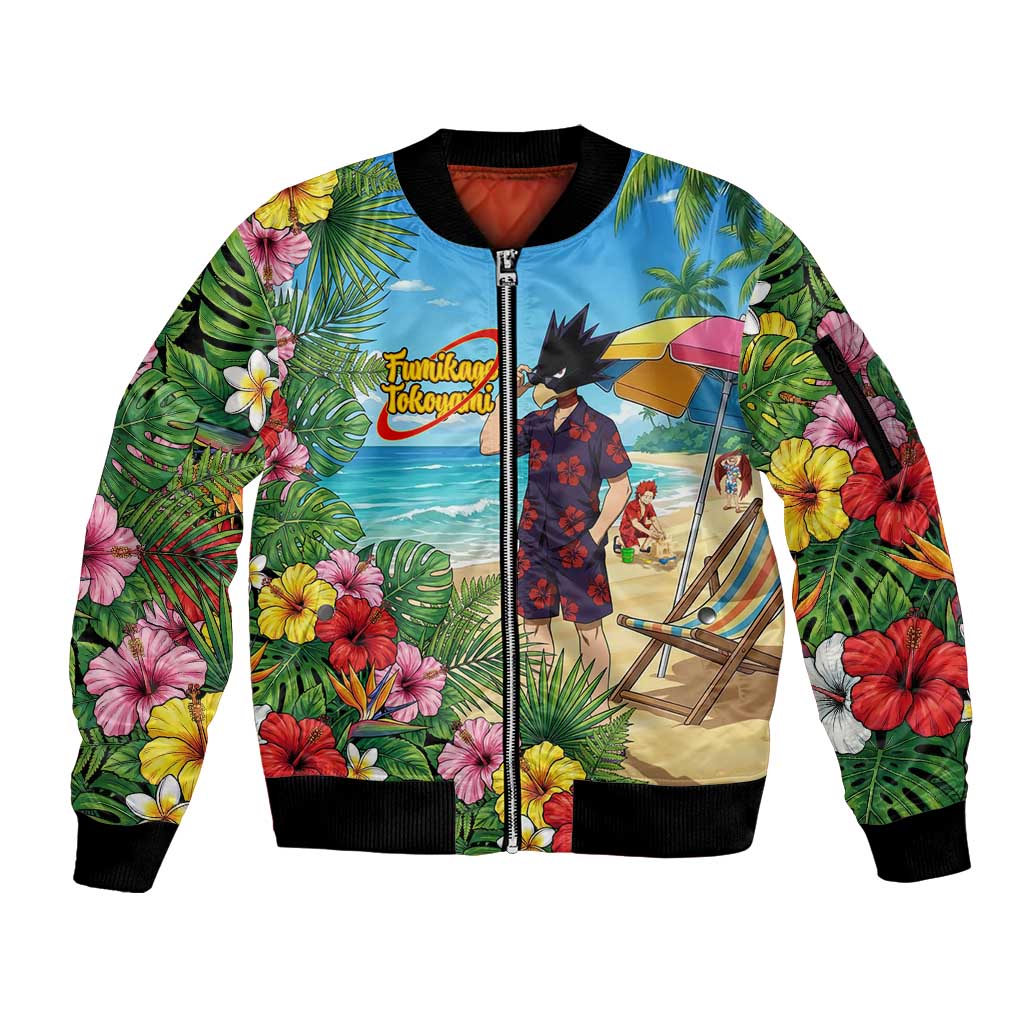 Fumikage Tokoyami Summer Chill Sleeve Zip Bomber Jacket Tropical Anime Beach Mood