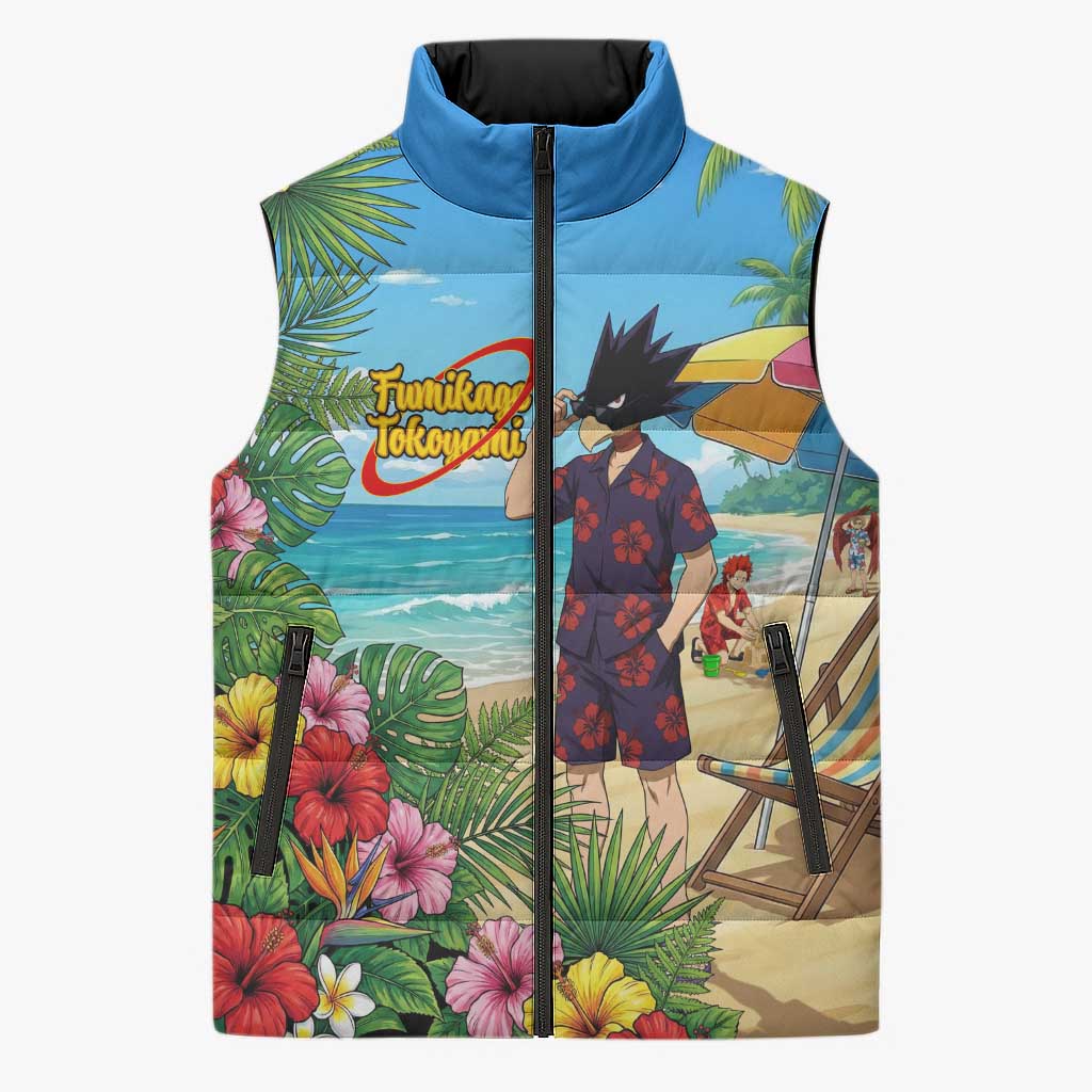 Fumikage Tokoyami Summer Chill Sleeveless Puffer Jacket Tropical Anime Beach Mood