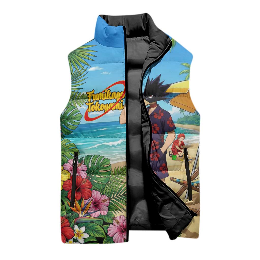 Fumikage Tokoyami Summer Chill Sleeveless Puffer Jacket Tropical Anime Beach Mood