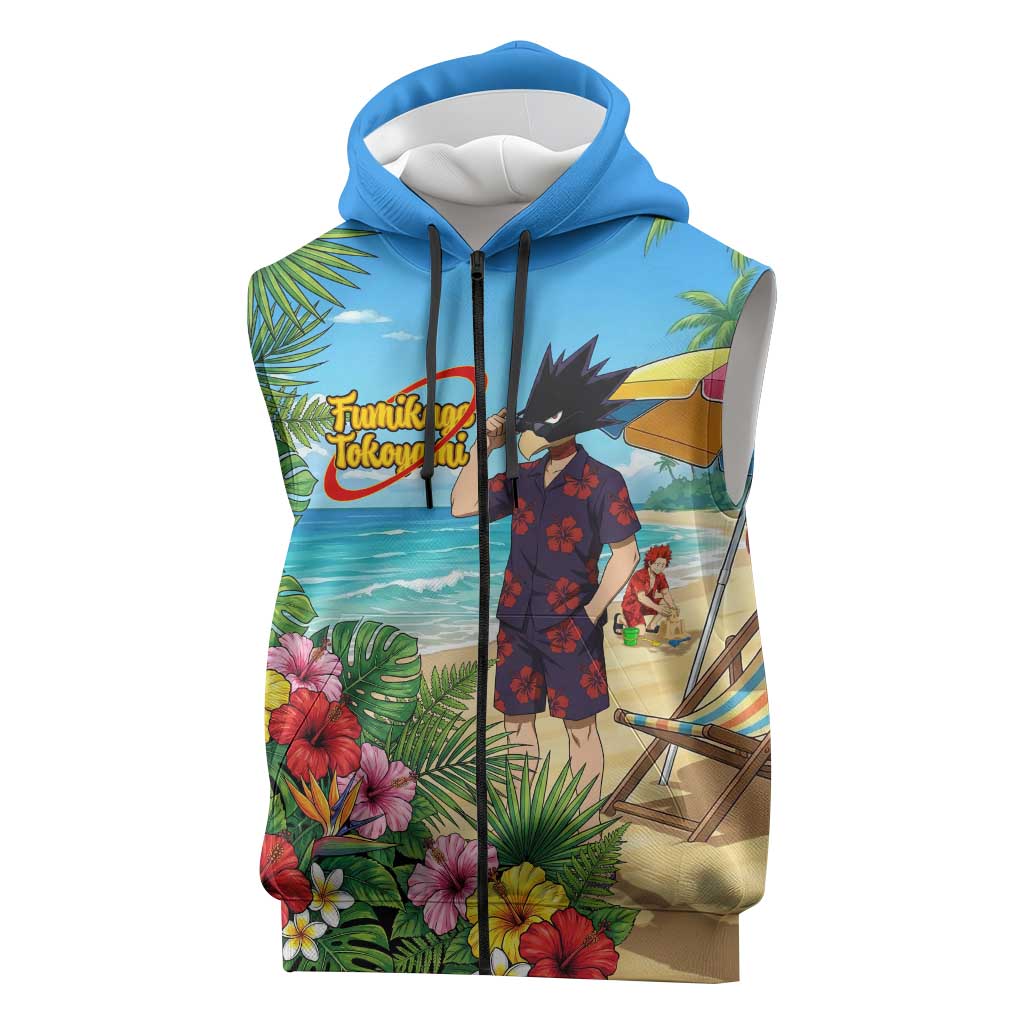 Fumikage Tokoyami Summer Chill Sleeveless Zip Hoodie Tropical Anime Beach Mood