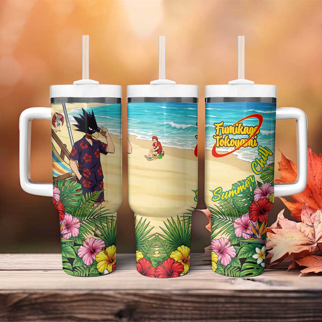 Fumikage Tokoyami Summer Chill Tumbler With Handle Tropical Anime Beach Mood