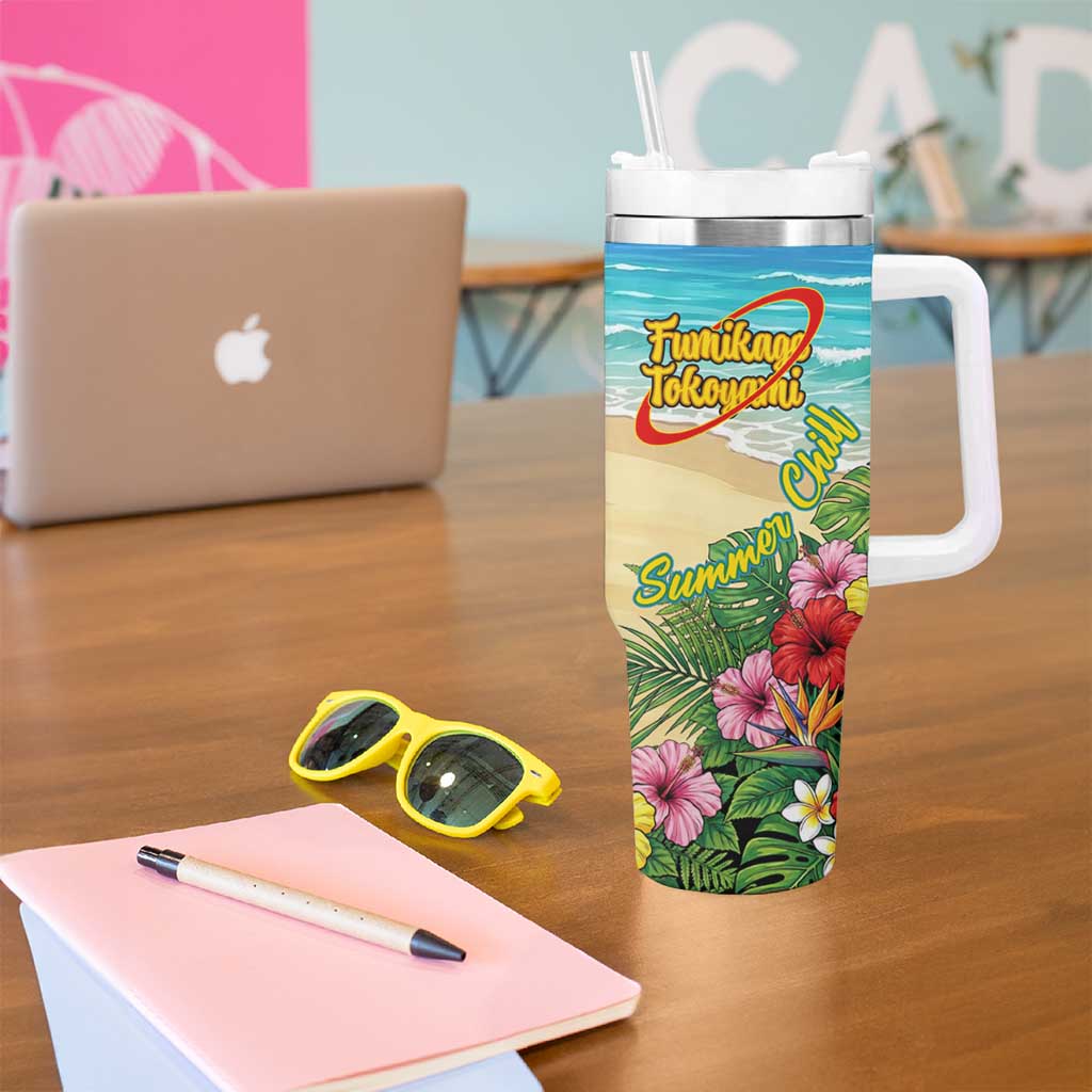 Fumikage Tokoyami Summer Chill Tumbler With Handle Tropical Anime Beach Mood