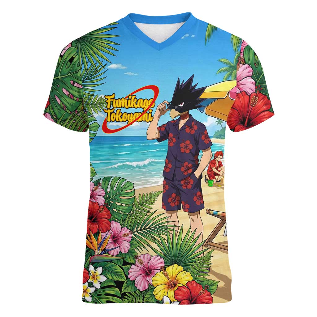 Fumikage Tokoyami Summer Chill Women V-Neck T-Shirt Tropical Anime Beach Mood