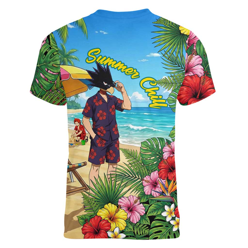 Fumikage Tokoyami Summer Chill Women V-Neck T-Shirt Tropical Anime Beach Mood