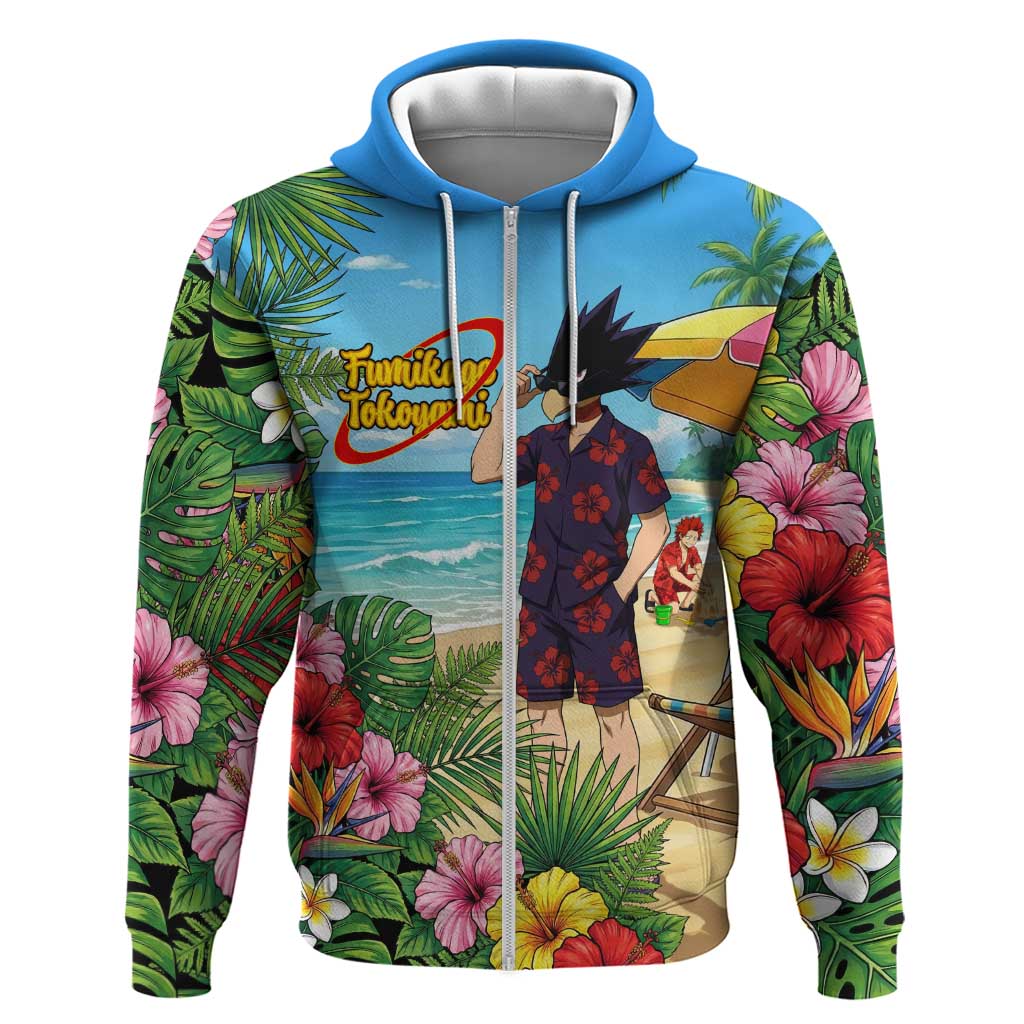 Fumikage Tokoyami Summer Chill Zip Hoodie Tropical Anime Beach Mood
