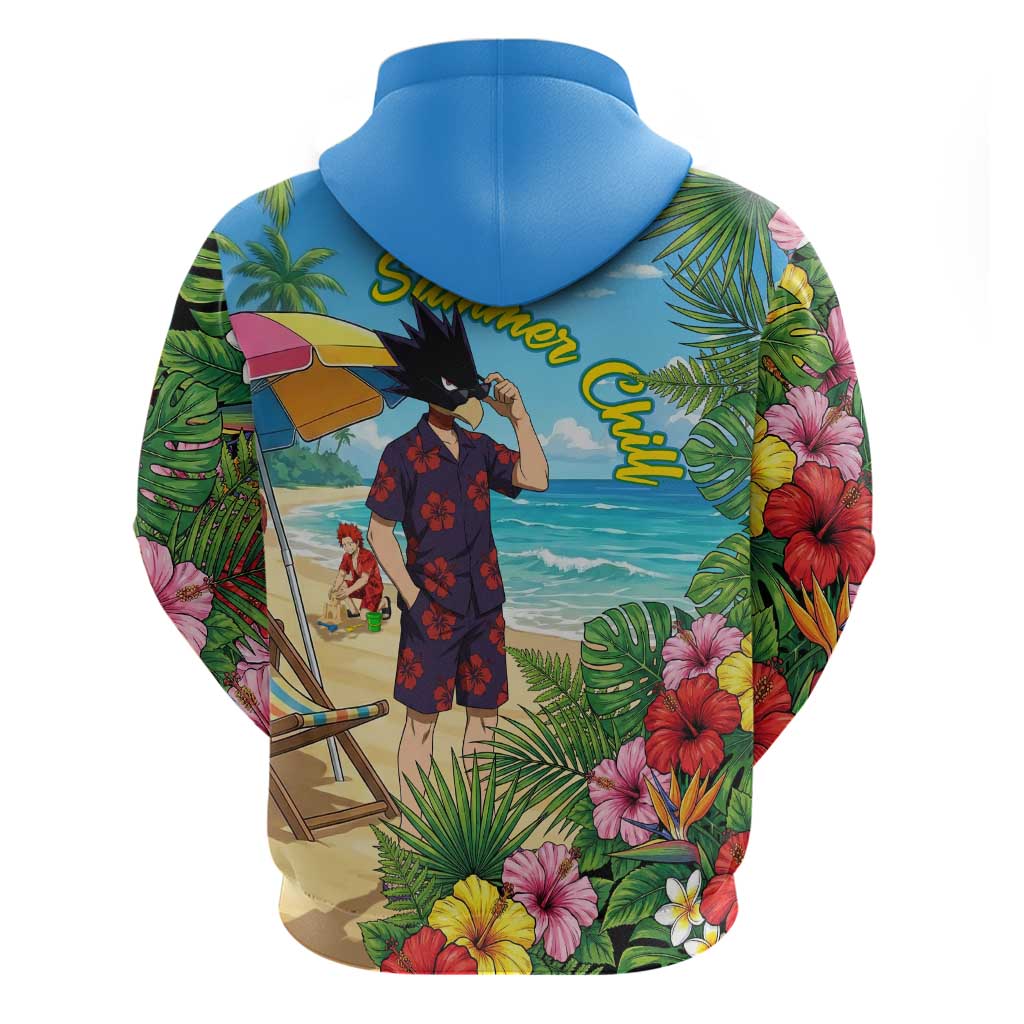 Fumikage Tokoyami Summer Chill Zip Hoodie Tropical Anime Beach Mood