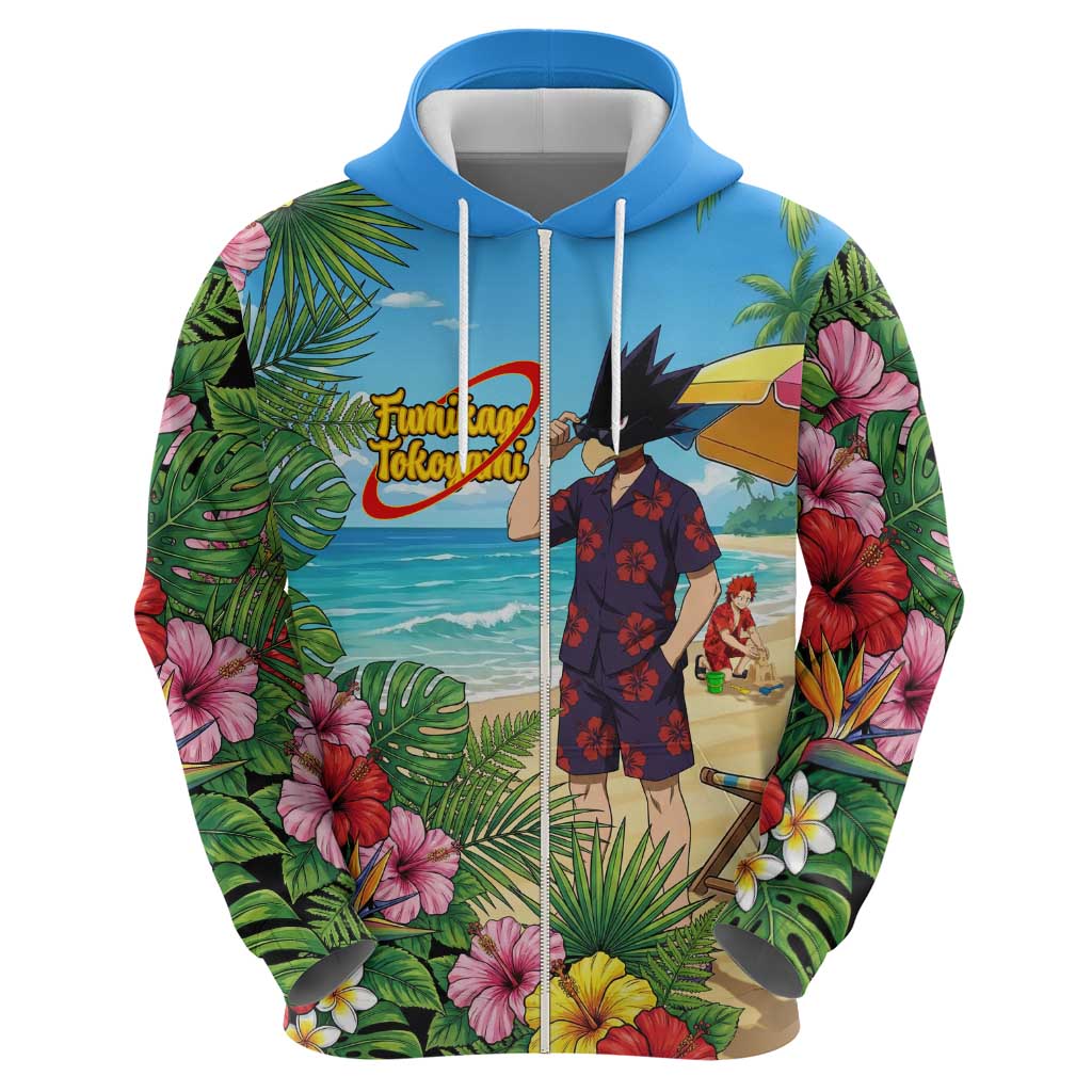 Fumikage Tokoyami Summer Chill Zip Hoodie Tropical Anime Beach Mood
