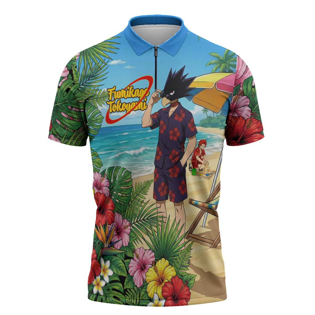 Fumikage Tokoyami Summer Chill Zipper Polo Shirt Tropical Anime Beach Mood
